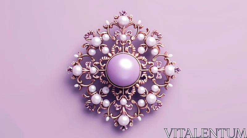 Pink Gold Brooch with Pearls and Gems | 3D Rendering