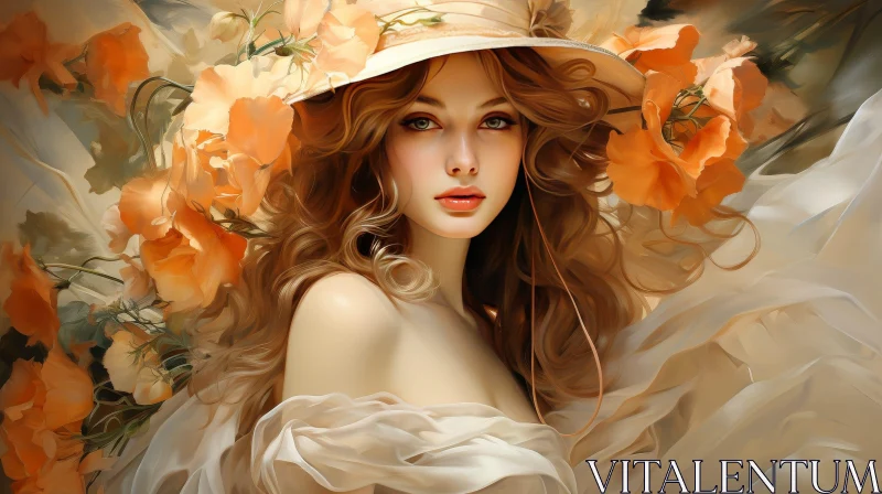 Serene Woman Portrait in Large-Brimmed Hat AI Image