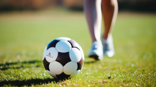 Soccer Ball on Green Field - Adidas - Close-up Shot