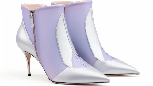 Stylish Silver and Purple High-Heeled Boots