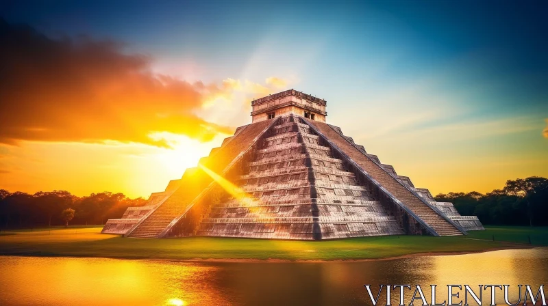 Chichen Itza Pyramid at Sunset in Mexico AI Image