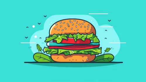 Delicious Burger Artwork with Fresh Ingredients