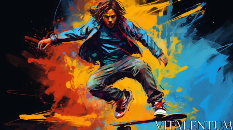 Dynamic Skateboarding Art - Young Man in Action AI Image