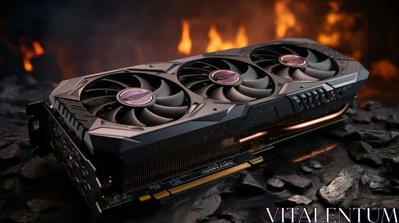 Graphics Card Product Shot with Fire Background AI Image