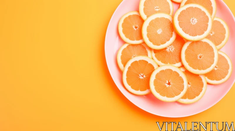 Pink Plate with Sliced Oranges on Orange Background AI Image