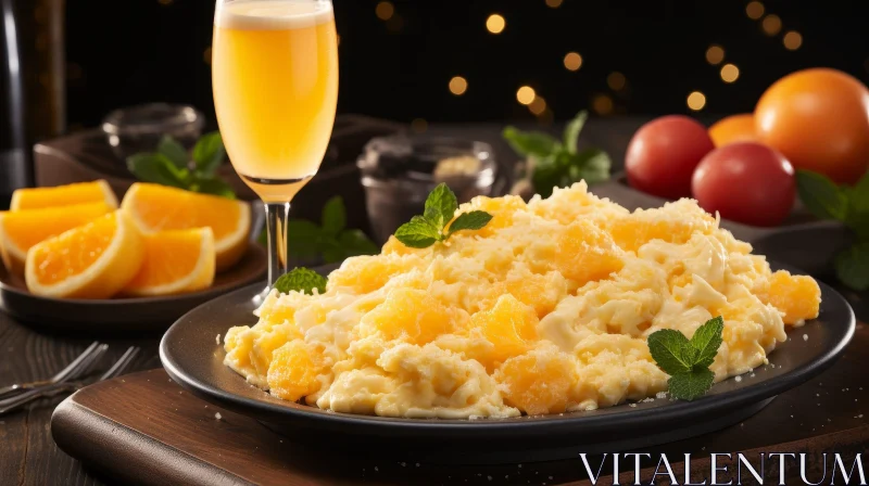 AI ART Scrambled Eggs with Orange Chunks and Mint Leaves - Food Photography
