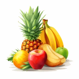 Vibrant Fresh Fruits Illustration on White Background