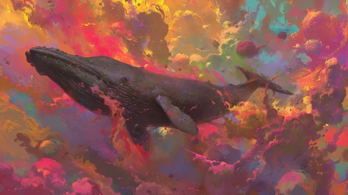 Whale Swimming in Colorful Mist - Nature Wonders