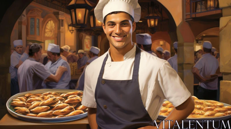 Young Male Chef in Commercial Kitchen AI Image