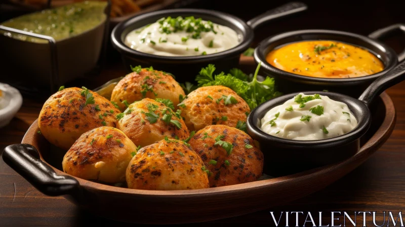 AI ART Delicious Fried Cheese Balls with Dipping Sauces