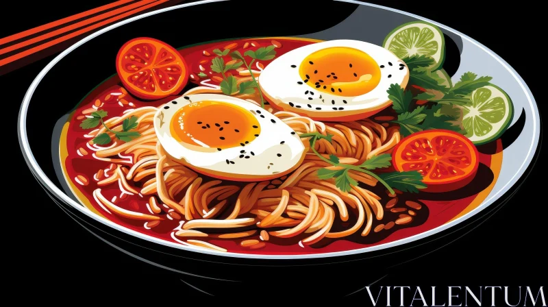 Delicious Ramen Bowl with Eggs and Tomatoes AI Image