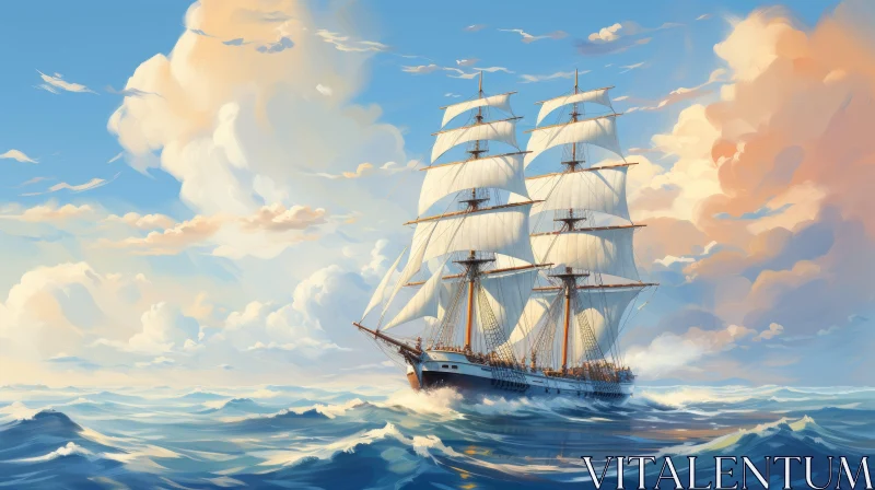 Epic Sailing Ship Painting at Sea AI Image