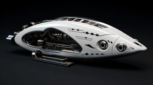 Futuristic White Submarine 3D Rendering