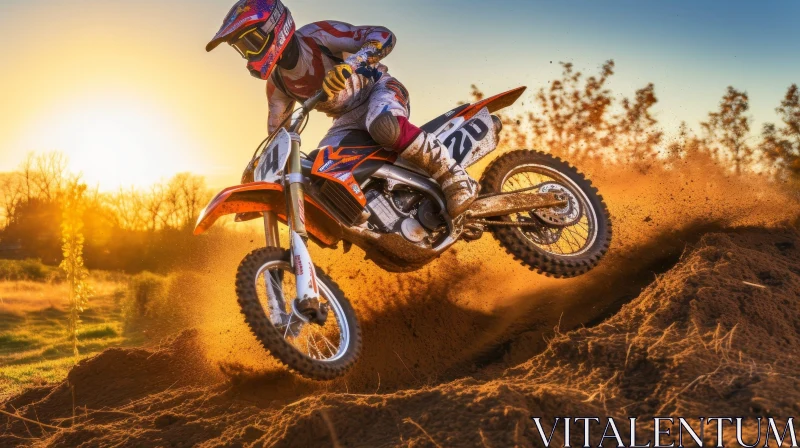Motocross Rider Jumping Over Sand Dune AI Image