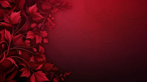 Red Floral Background with Leaves and Vines