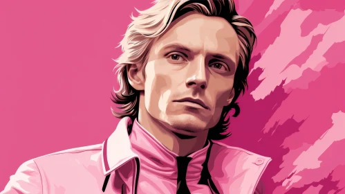 Serious Man Portrait in Pink Shirt