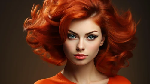 Serious Young Woman with Red Hair and Blue Eyes