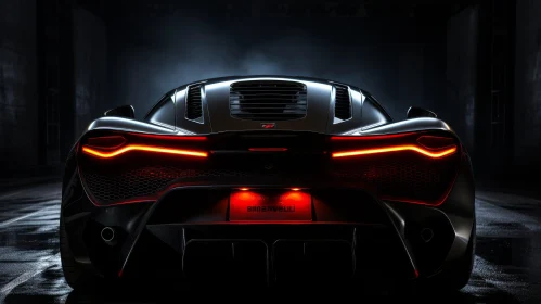 Sleek Black Sports Car in Dark Garage - Power and Performance