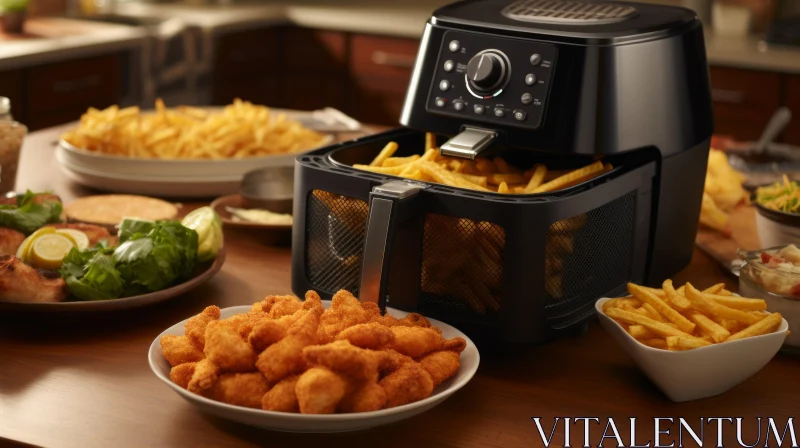 Black Air Fryer on Kitchen Counter - Healthy Cooking Appliance AI Image