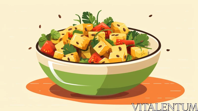 Colorful Cartoon Salad Illustration AI Image