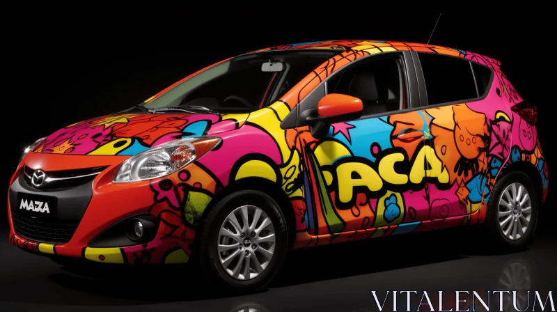Colorful Graffiti Pop Art Minicar with Whiplash Curves and Layered Veneer Panels AI Image