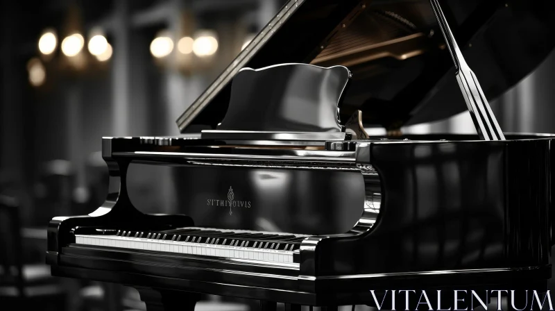 Elegant Black Grand Piano in Dark Room AI Image