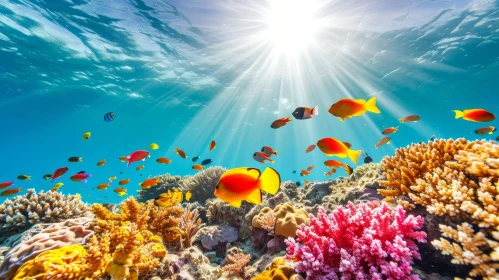 Enchanting Underwater Coral Reef with Colorful Fish and Clear Blue Waters