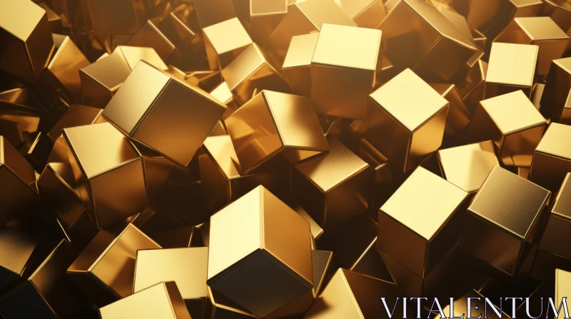 Golden Geometric Cubes - Abstract 3D Rendering AI Image