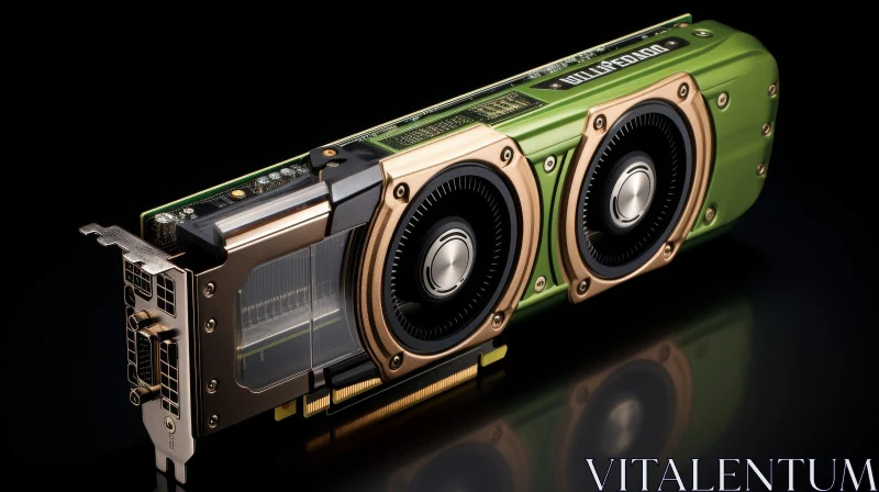 Green and Black Graphics Card with Fans AI Image
