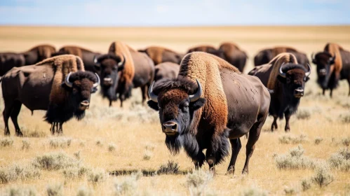 Majestic American Bison Herd Grazing on Prairie