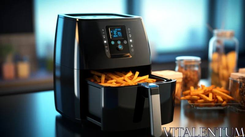 Modern Black Air Fryer on Kitchen Counter AI Image