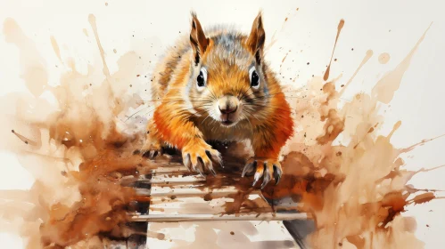 Realistic Watercolor Painting of a Curious Squirrel