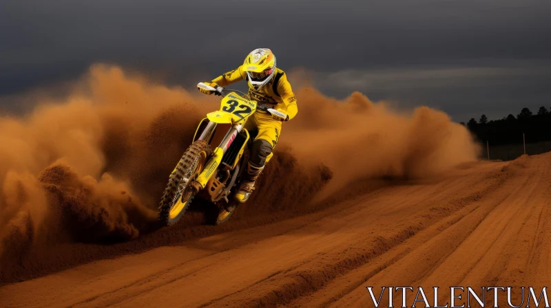 Thrilling Dirt Bike Rider Jumping Over Sand Dune AI Image