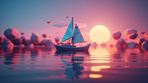 Tranquil Ocean Sunset with Boat - Wallpaper-Worthy Scene