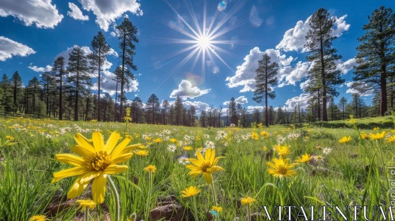 Tranquil Summer Meadow Landscape with Colorful Flowers AI Image