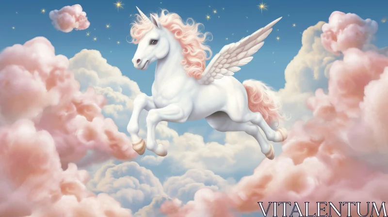 Enchanting Unicorn Flying in Dreamy Sky AI Image