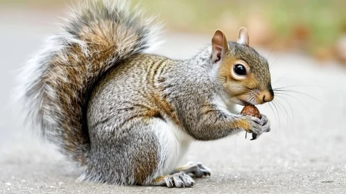 Gray Squirrel Holding Nut in Forest