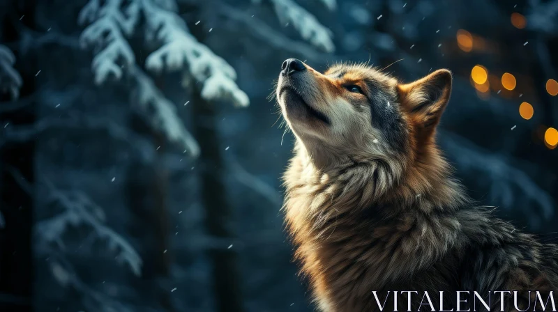 Majestic Wolf Portrait in Winter Forest AI Image