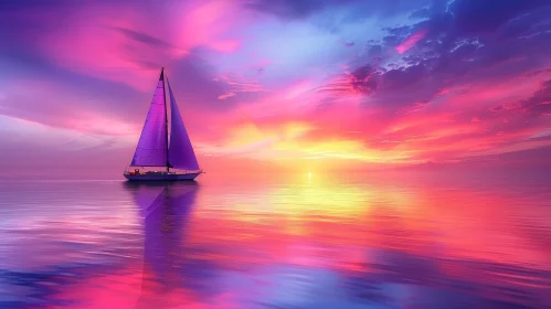 Serene Ocean Sunset with Sailboat
