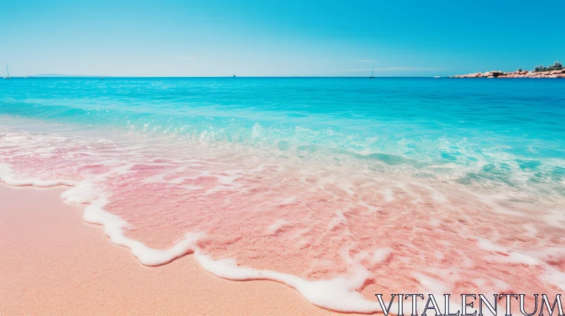 Tranquil Tropical Beach with Pink Sand and Blue Water AI Image