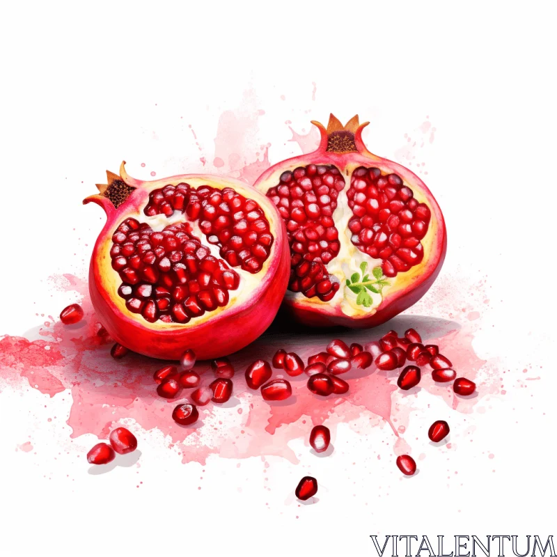 Vibrant Watercolor Illustration of a Red Pomegranate with Seeds AI Image
