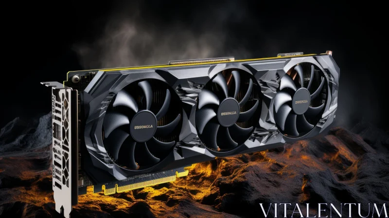 Black and Yellow Graphics Card with Three Fans AI Image