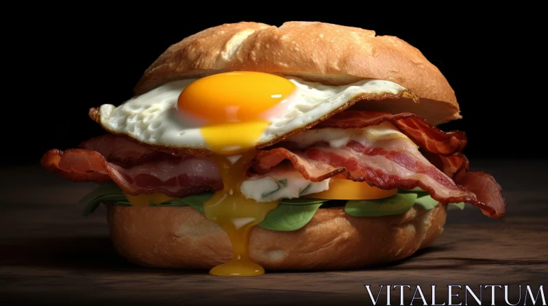 Delicious Breakfast Sandwich on Wooden Table AI Image