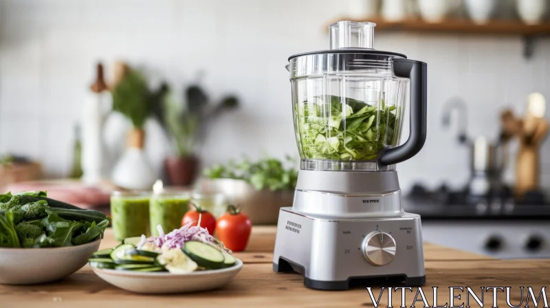 Fresh Vegetable Blender in Modern Kitchen AI Image