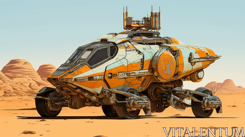Futuristic Vehicle in Desert Landscape AI Image