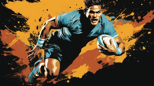 Intense Rugby Player Digital Painting