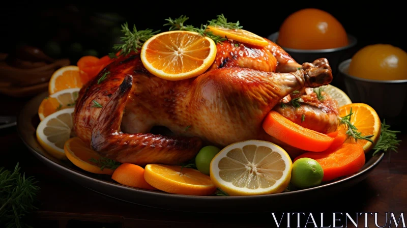 Succulent Roasted Chicken with Citrus Slices and Rosemary AI Image