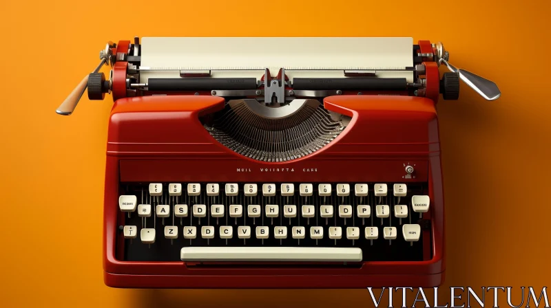 Vintage Red Typewriter on Orange Background AI Image