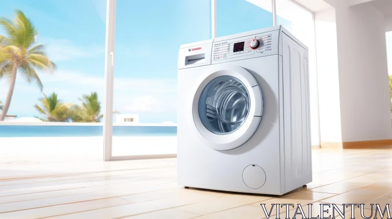 White Washing Machine in Modern Interior AI Image