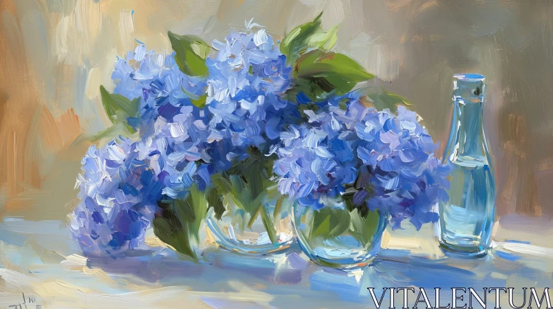 AI ART Blue and Purple Hydrangeas Still Life Painting